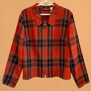 Vintage plaid cropped jacket zip up